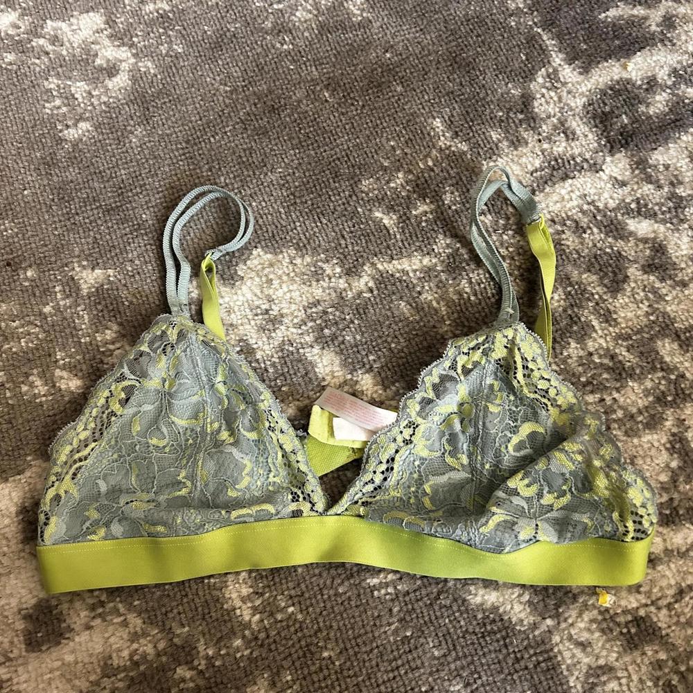 Pink by Victoria Secret Mint and Light Green Lace Triangle Bralette Large